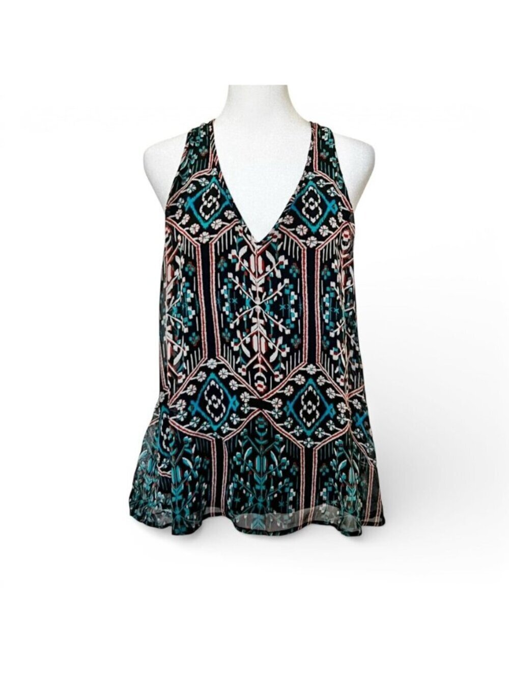 Ella Moss Chic Racerback Tank Boho Geometric Print Top Sz M Flowy Resort - Picture 2 of 13